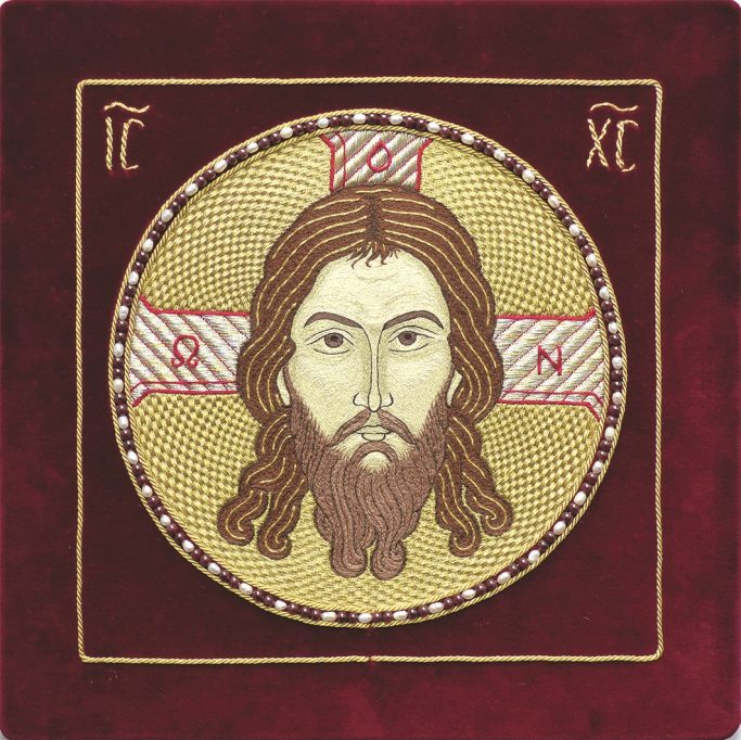 Icône brodée du visage du Christ