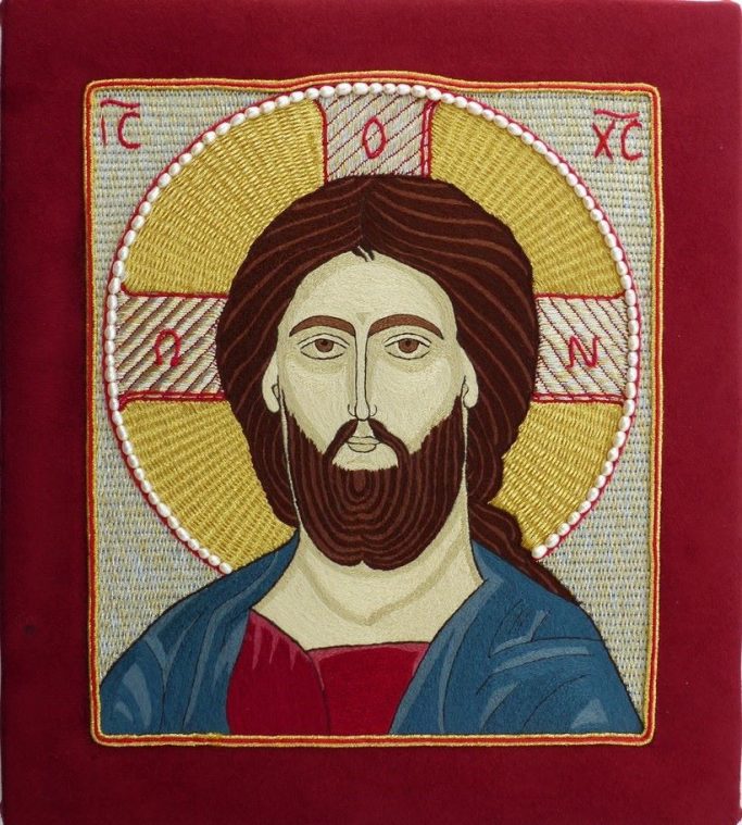 Icône brodée du Christ Sauveur
