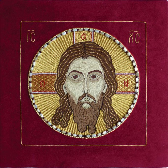 Icône brodée du visage du Christ